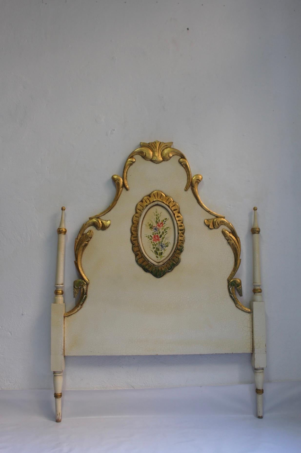 French Early 20th Louis XV Polychromed Wood Single Bed Headboard For Sale
