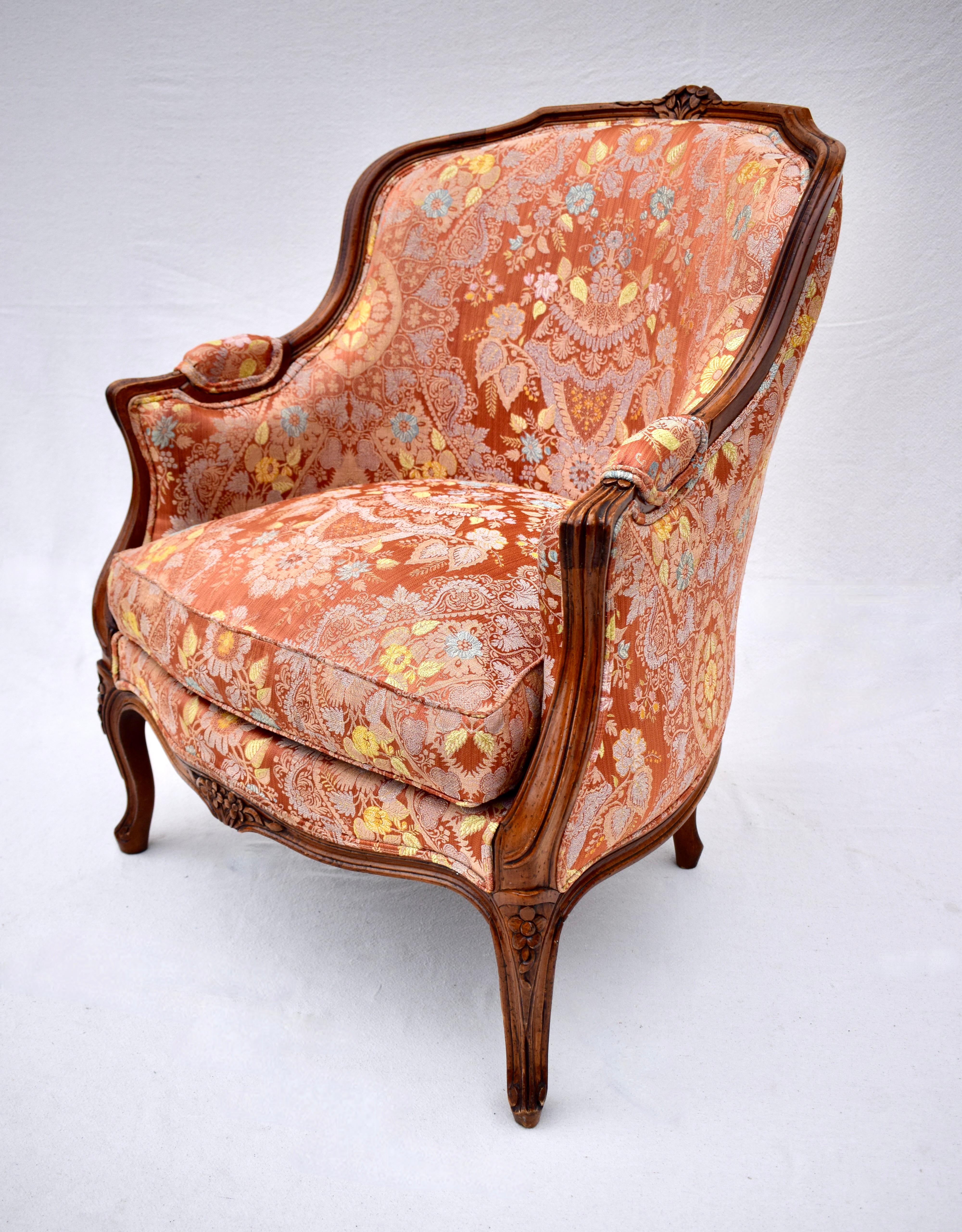Early 20th C. Louis XV Style French Bergere Chairs, Pair 4