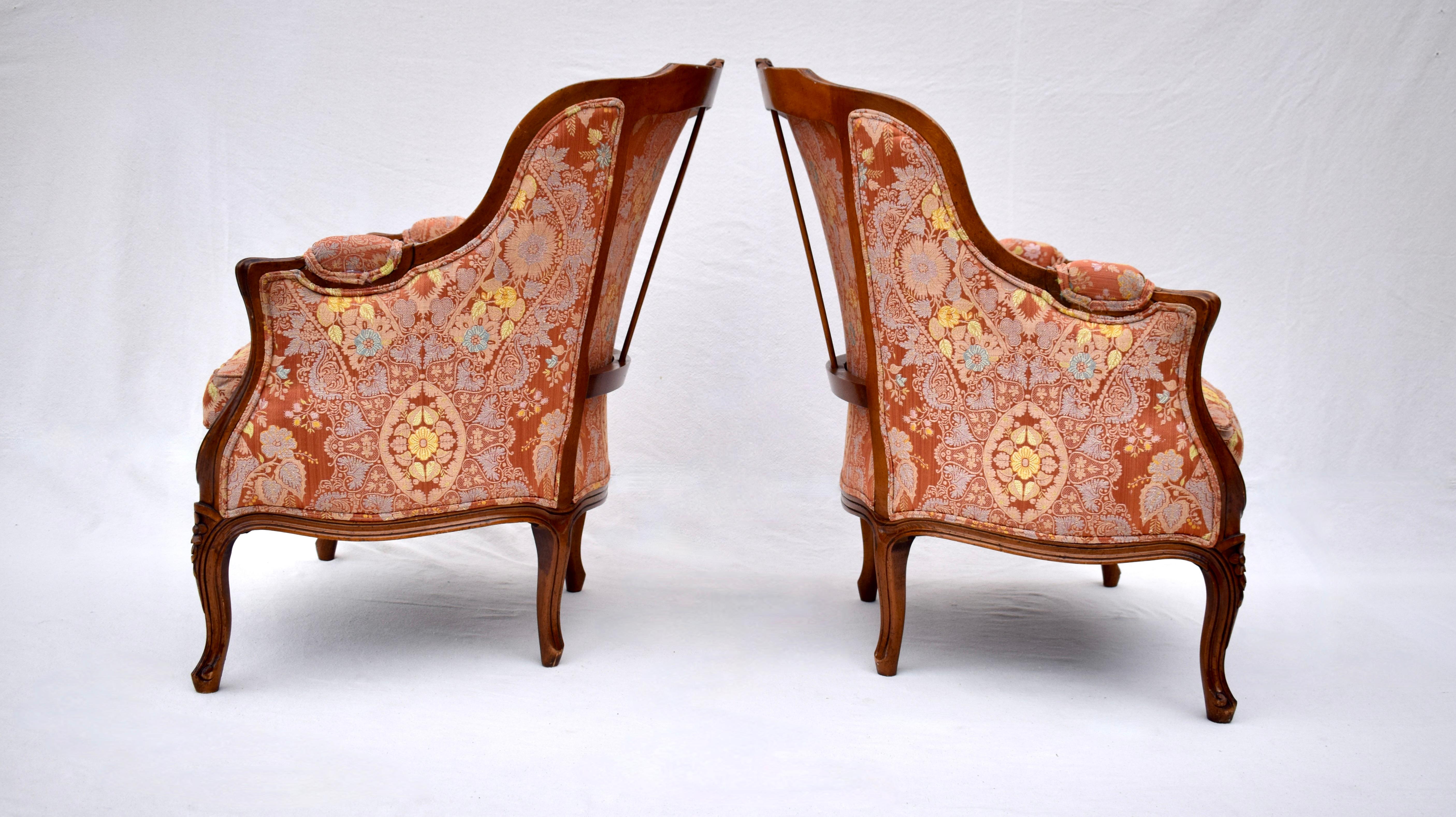 20th Century Early 20th C. Louis XV Style French Bergere Chairs, Pair