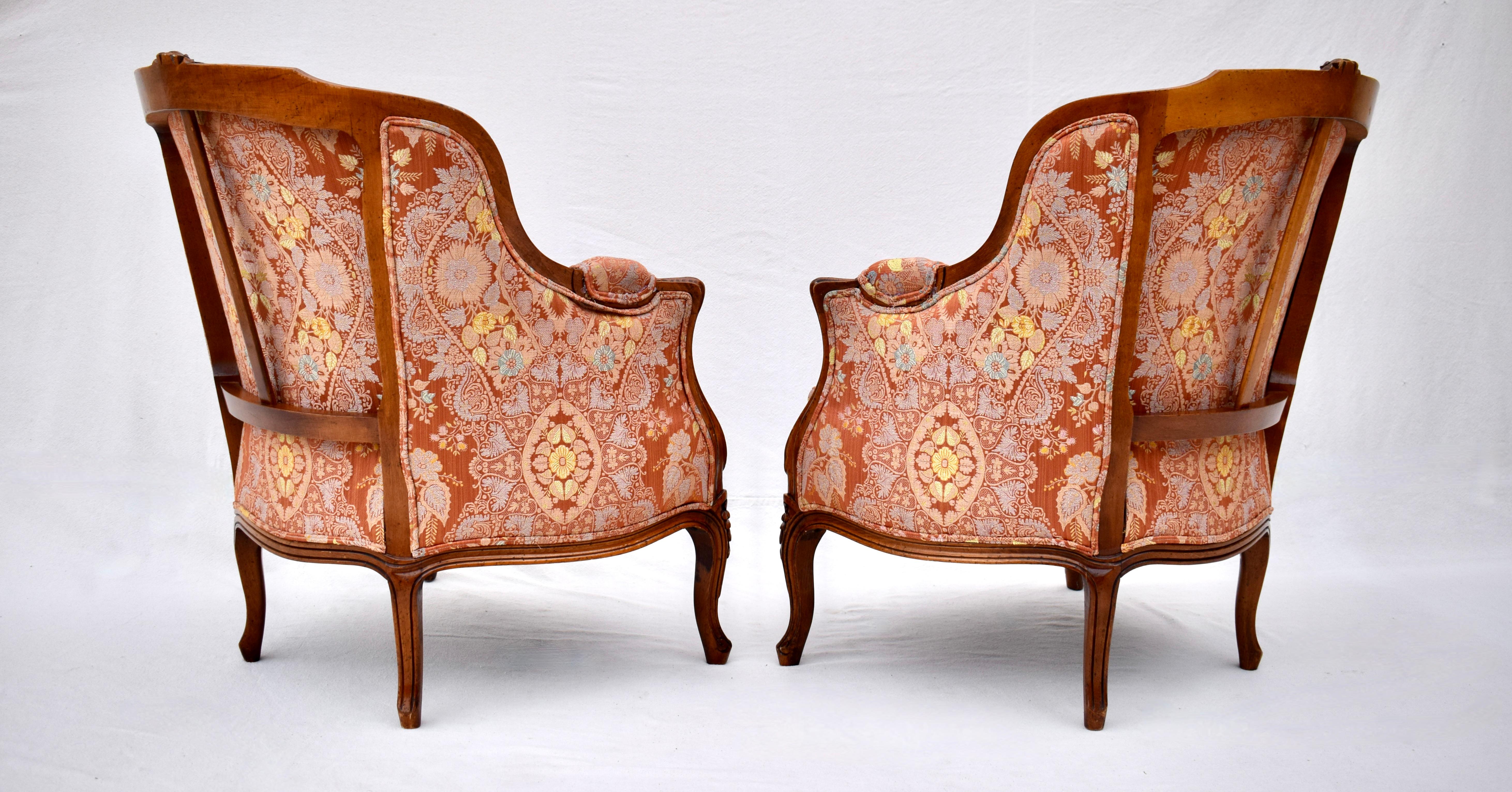 Early 20th C. Louis XV Style French Bergere Chairs, Pair 1