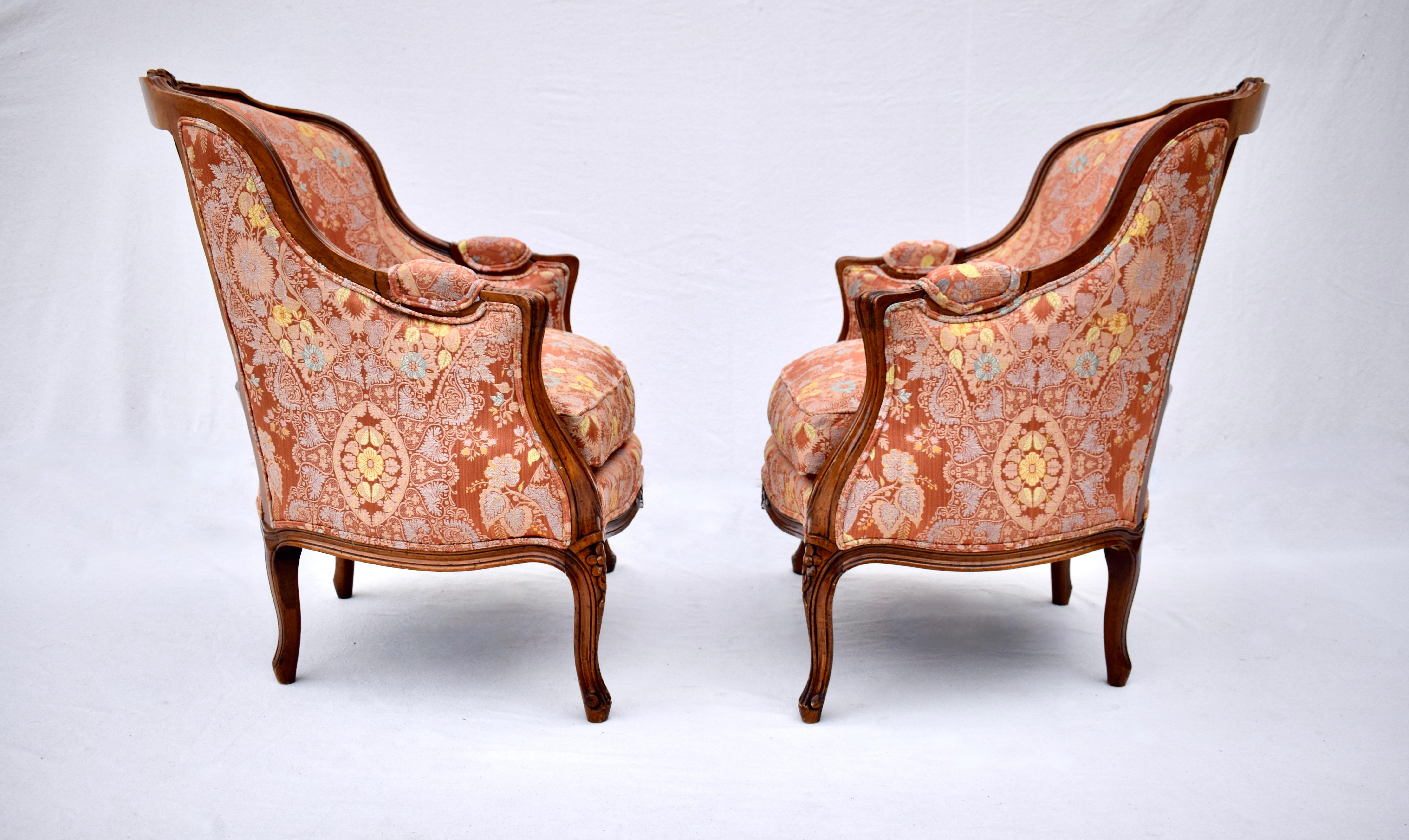 Early 20th C. Louis XV Style French Bergere Chairs, Pair 2