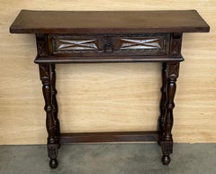 Early 20th Narrow Catalan Spanish Carved Walnut Console Table with Drawer