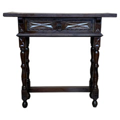 Early 20th Narrow Catalan Spanish Carved Walnut Console Table with Drawer
