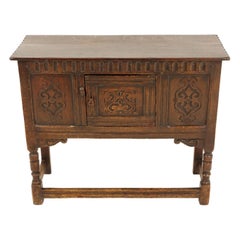 Early 20th Oak Century Cabinet, Jacobean Style Hall Cupboard, Scotland 1920