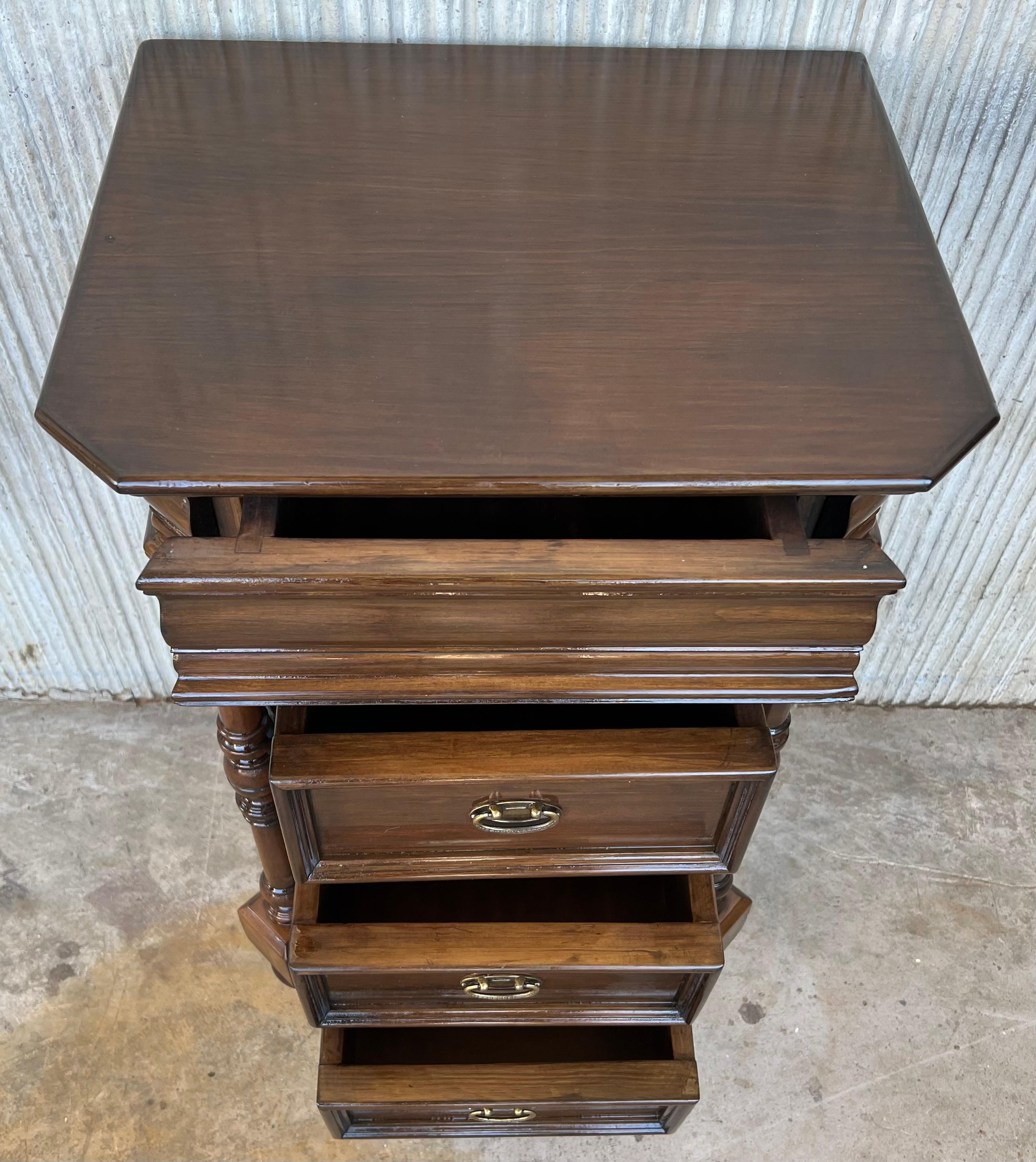 Wood Early 20th Pair of Biedermeier Style Nightstands with Four Drawers