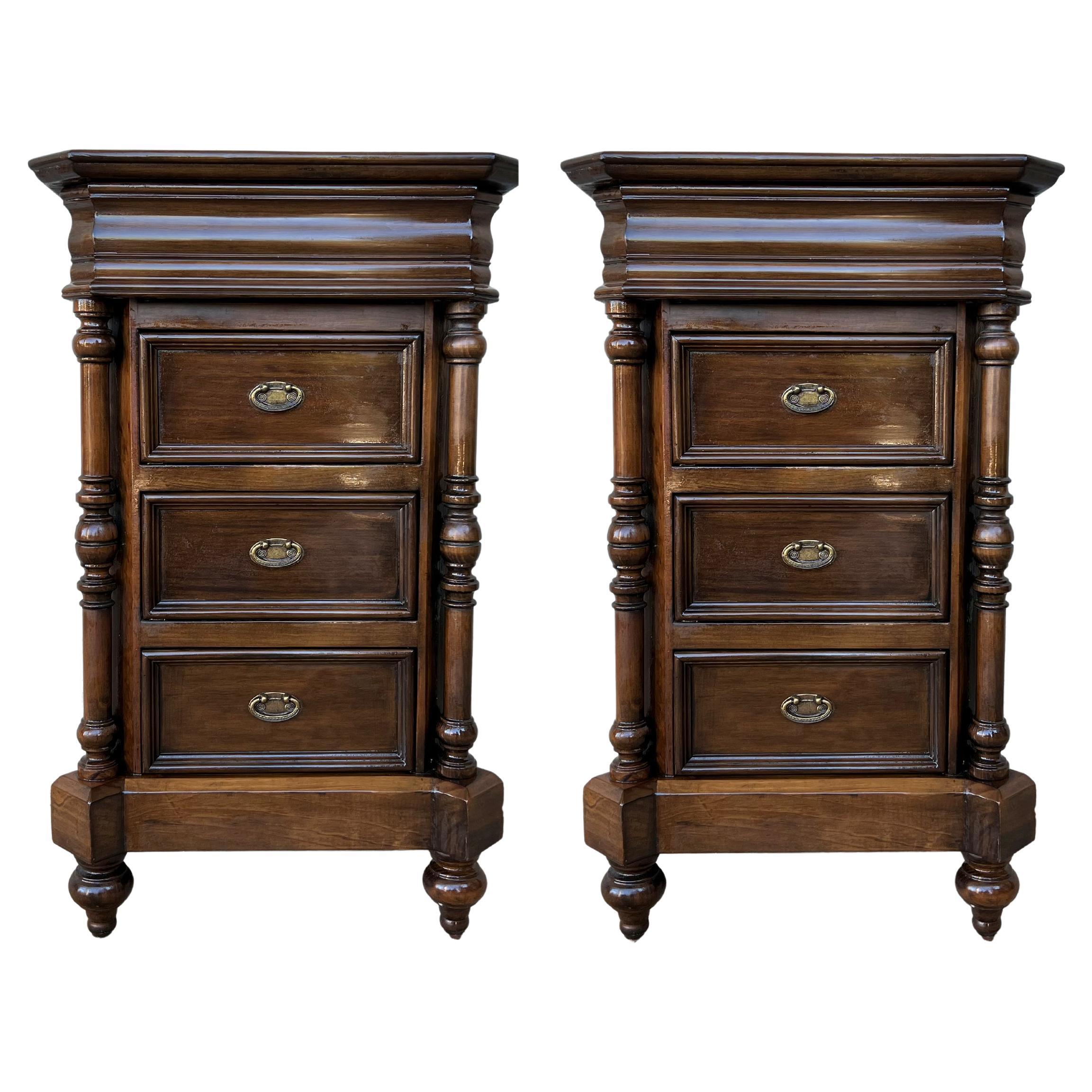 Early 20th Pair of Biedermeier Style Nightstands with Four Drawers For Sale