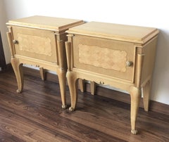 Pair of Nightstands or Side Tables with One Door and Inlay, Bed Side