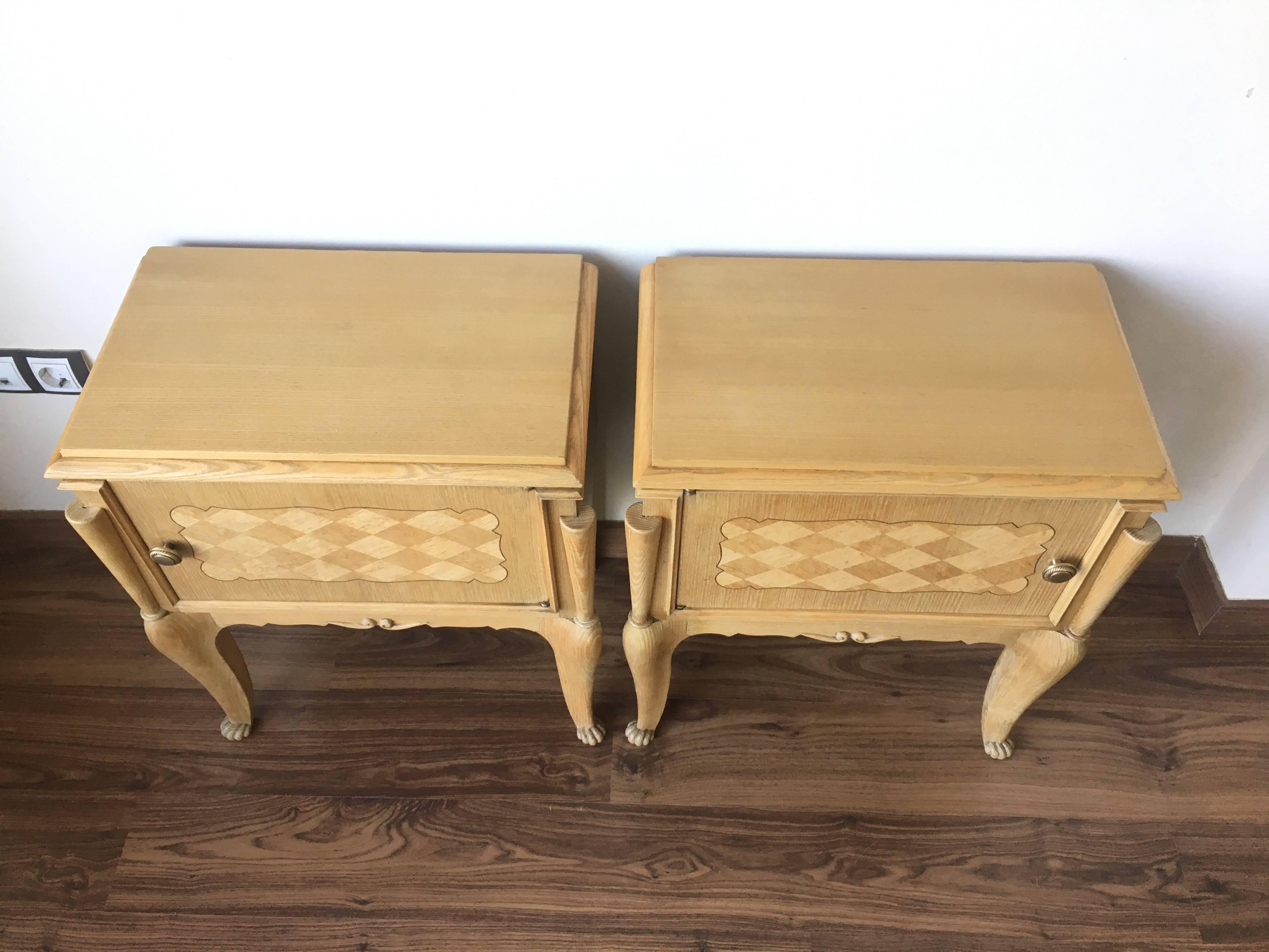 Italian Pair of Nightstands or Side Tables with One Door and Inlay, Bed Side