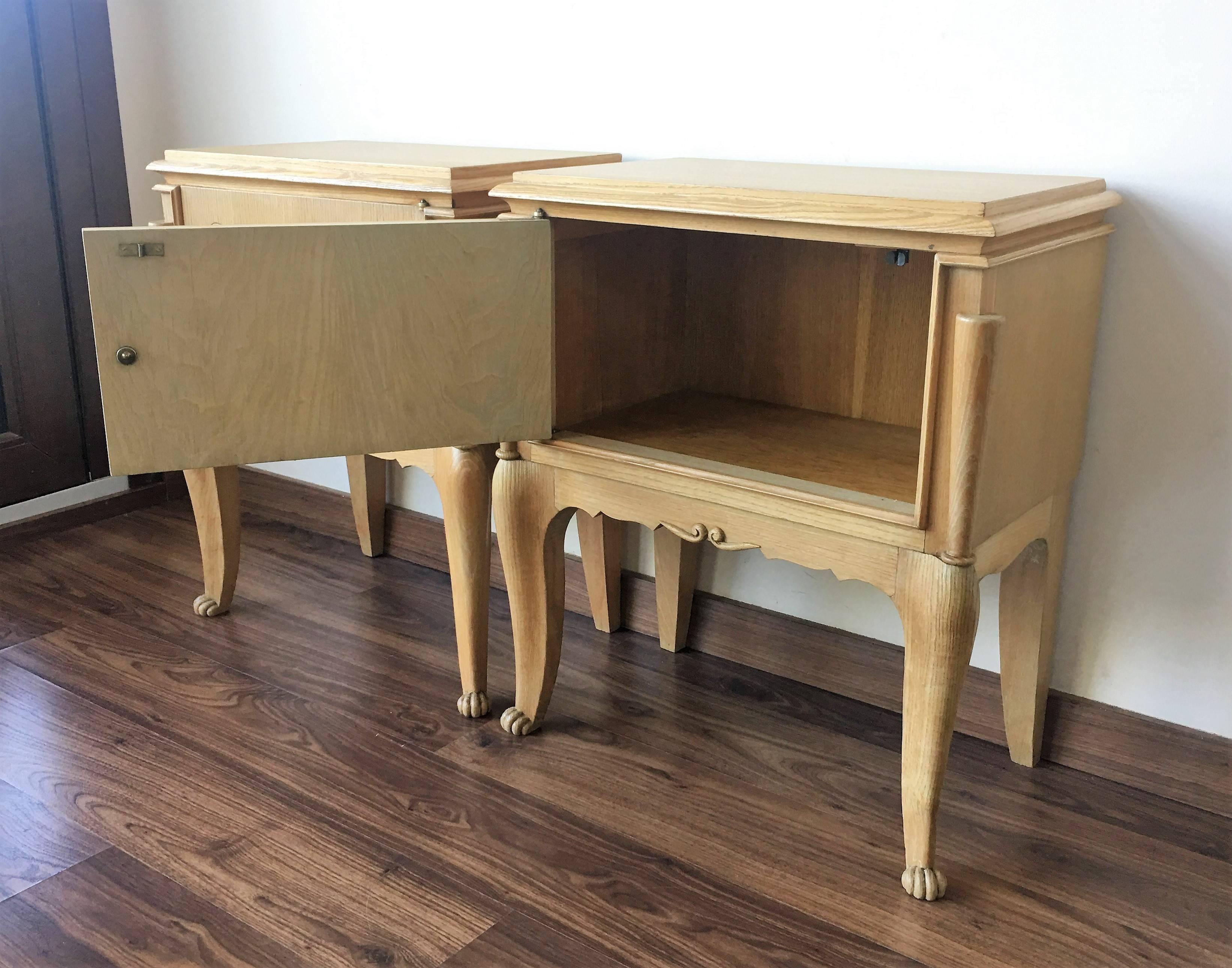 20th Century Pair of Nightstands or Side Tables with One Door and Inlay, Bed Side