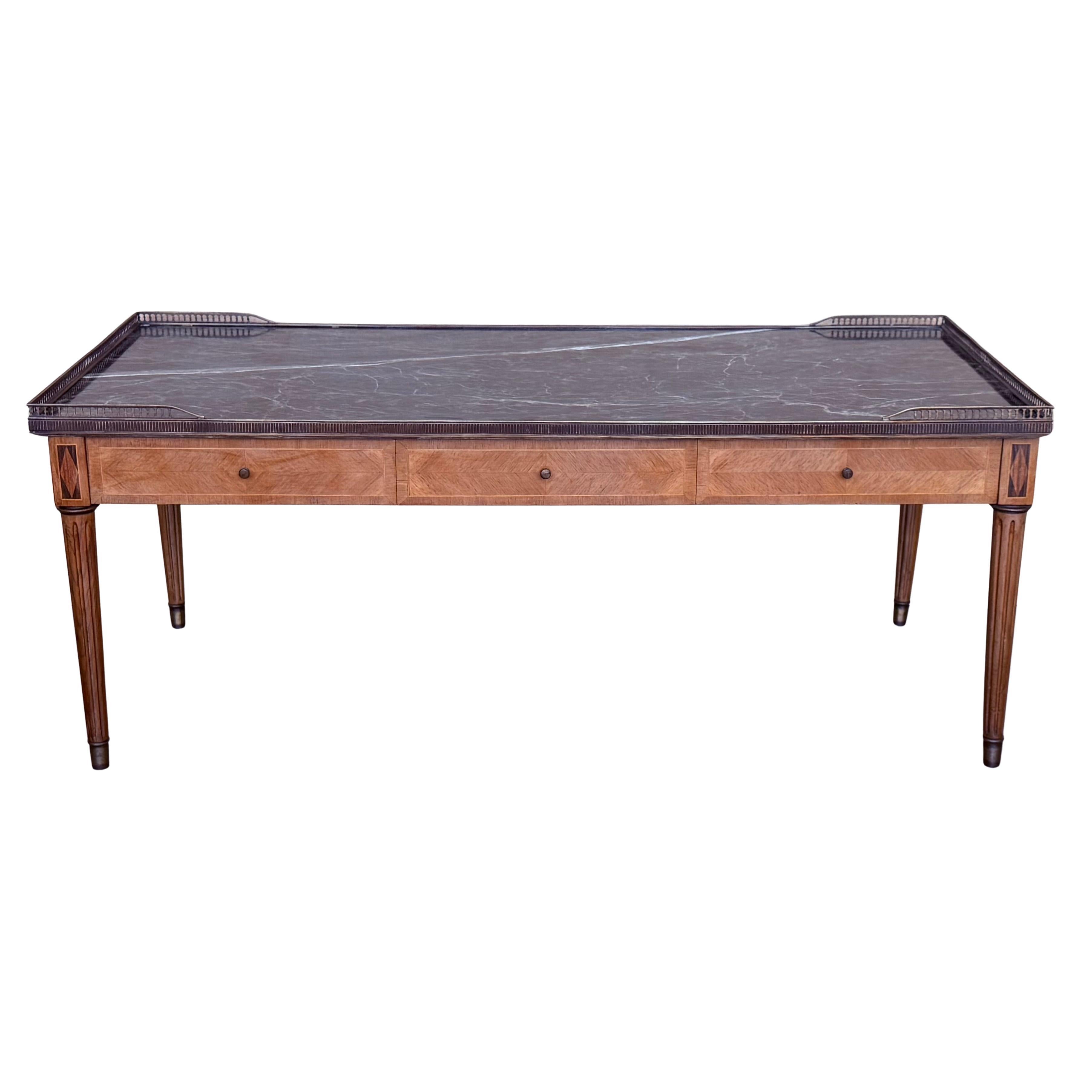 Early 20th Rectangular Bouillotte  Table with Fluted Legs and Drawers