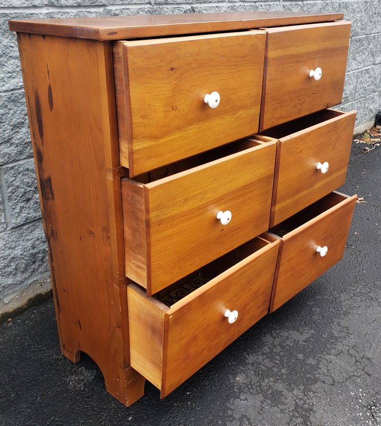 Early 20th Refinished Solid Pine 6Drawer Side Chest, circa