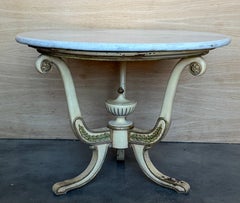 Tavolino rotondo dei primi del Novecento in bianco antico con farine dipinte a mano