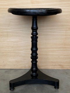 Early 20th Round Pedestal Table in Black Ebonized Walnut with Pink Marble Top