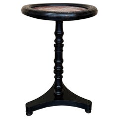 Early 20th Round Pedestal Table in Black Ebonized Walnut with Pink Marble Top