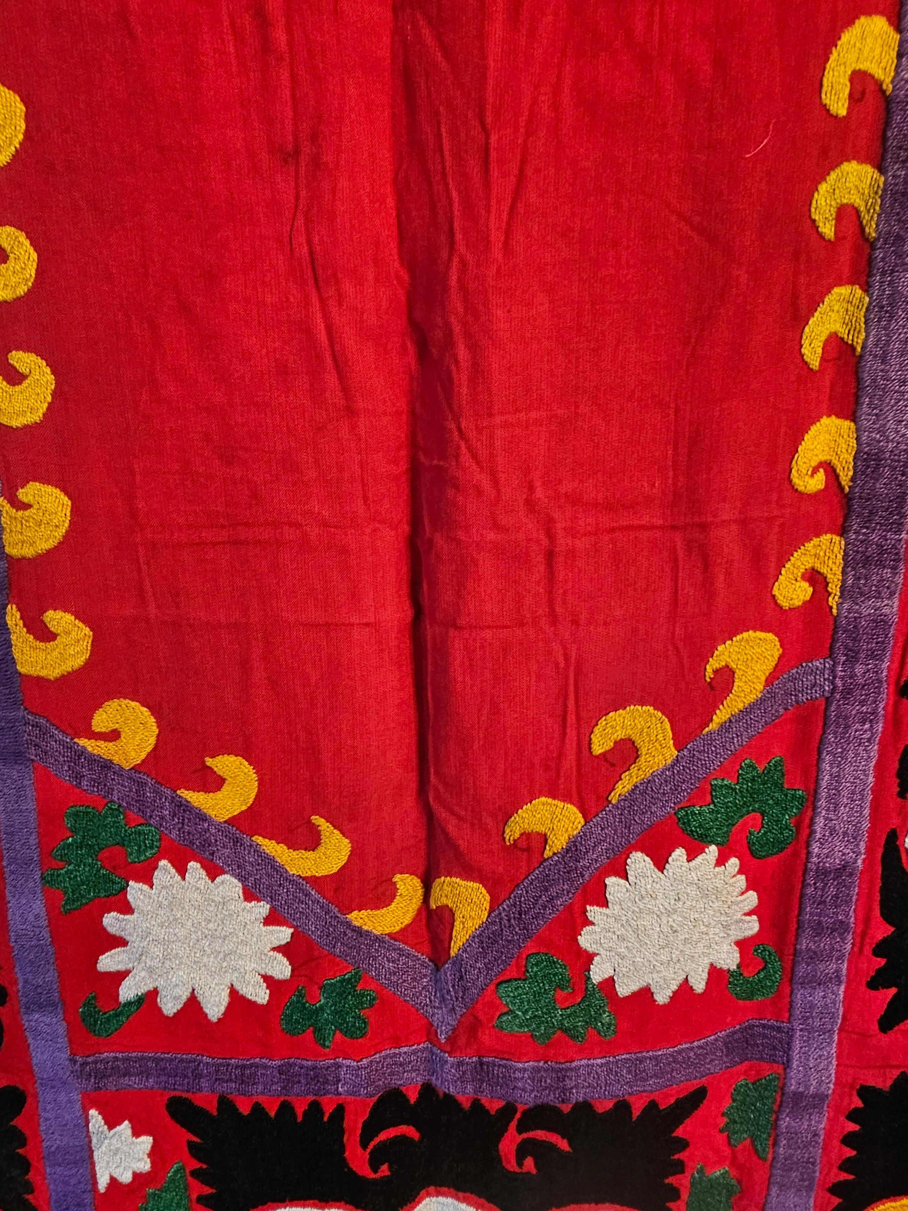 Early 20th century Samarkand, Uzbekistan made silk and cotton embroidery Prayer Hanging. Measures 40