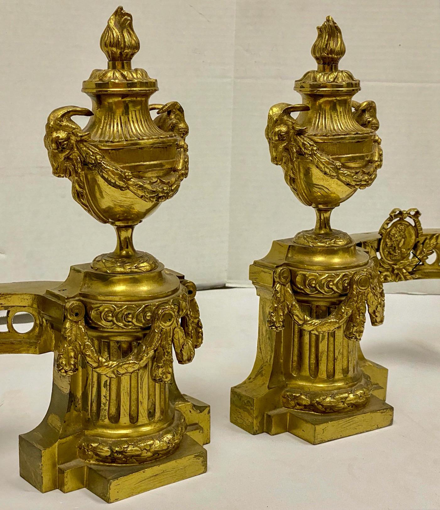 Neoclassical Early 20th- Set of Gilt Bronze French Neo-Classical Chenets, a Set For Sale