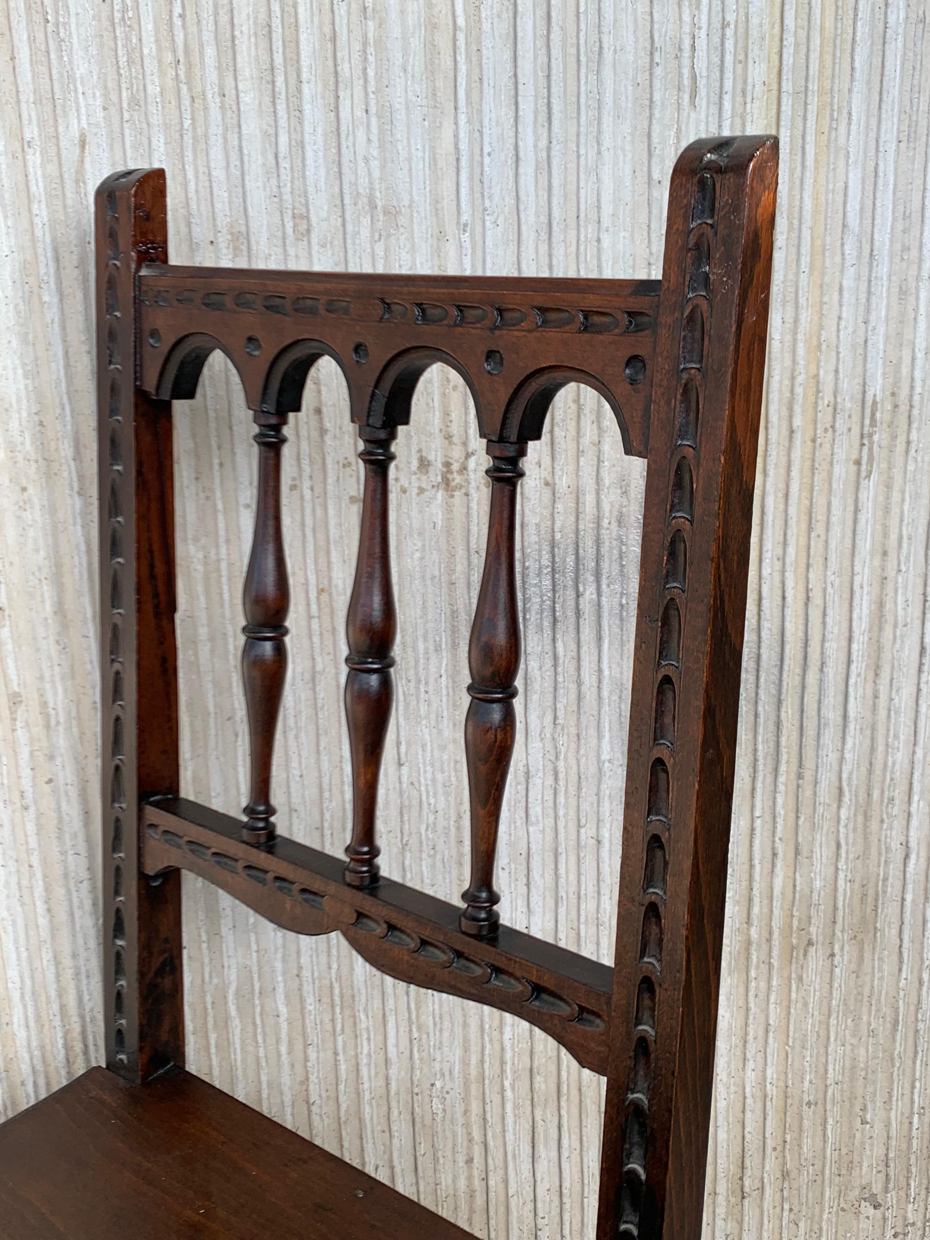 Early 20th Set of Six Spanish Carved Chairs & Armchairs with Wood Seat 6