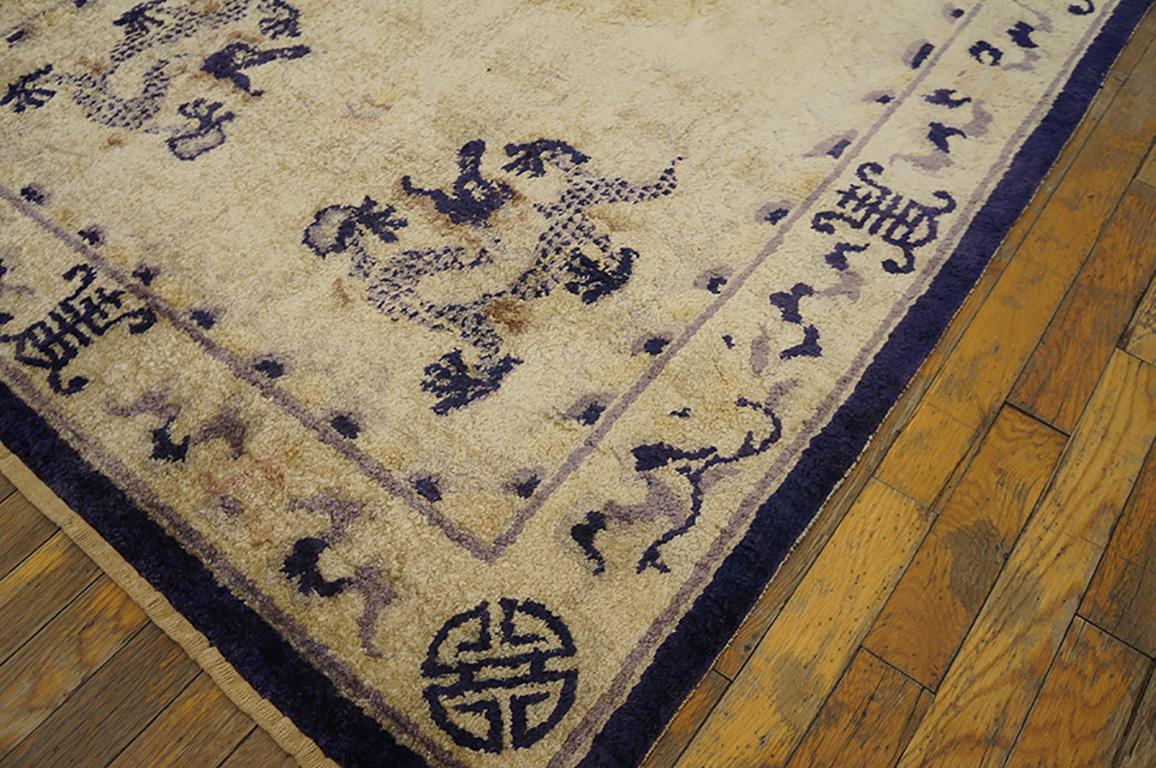 Hand-Knotted Early 20th Silk Chinese Dragon Carpet ( 4' x  6' - 122 x 183 )  For Sale