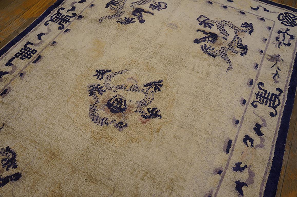 Early 20th Century Early 20th Silk Chinese Dragon Carpet ( 4' x  6' - 122 x 183 )  For Sale