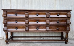 Early 20th Spanish Carved Chest of Drawers with Original Hardware