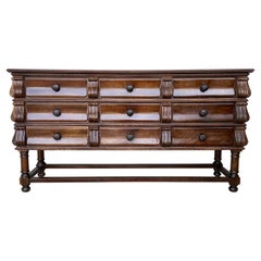Early 20th Spanish Carved Chest of Drawers with Original Hardware