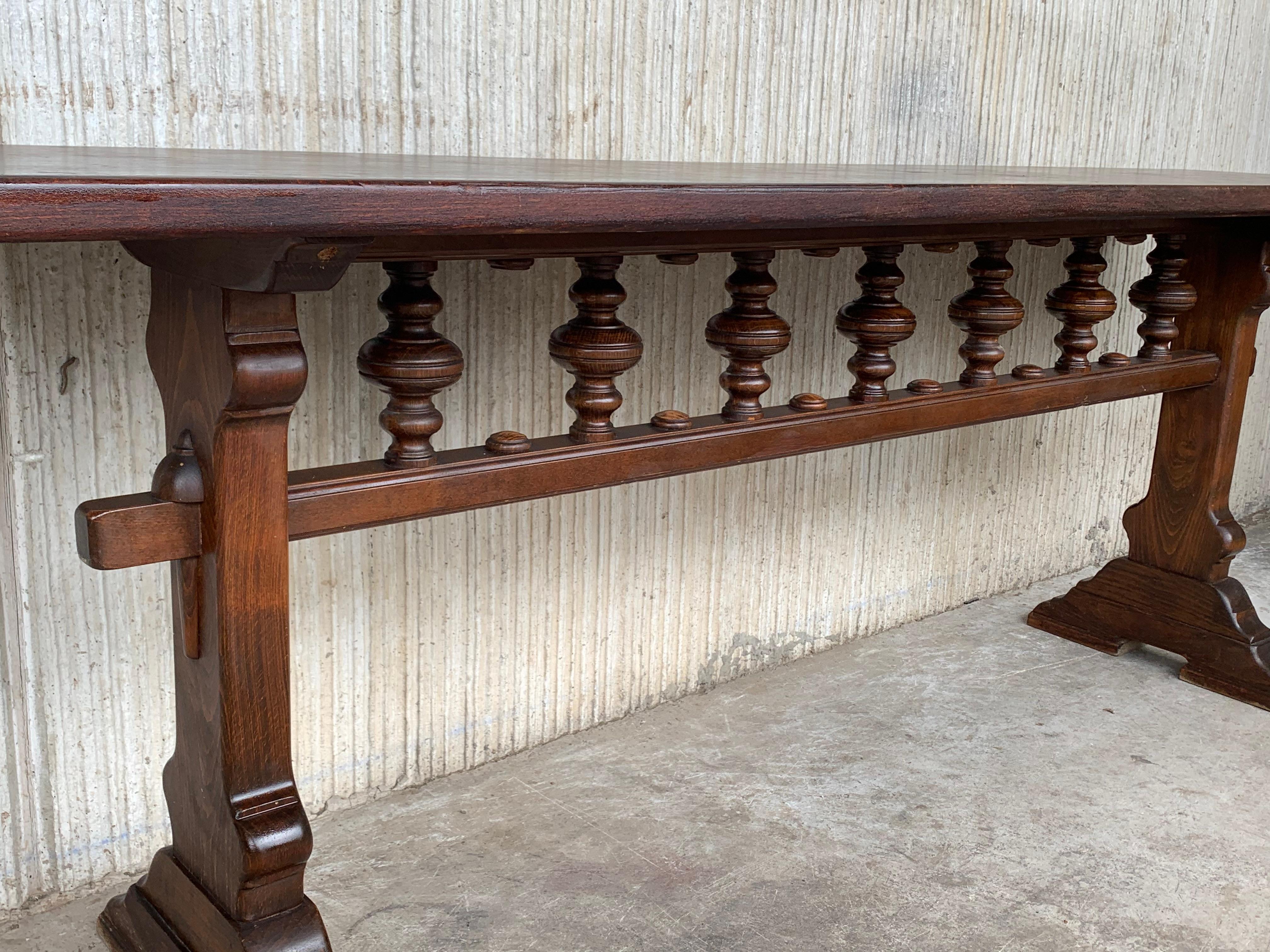 Walnut Early 20th Spanish Console Table with Two Pedestal Legs Joined