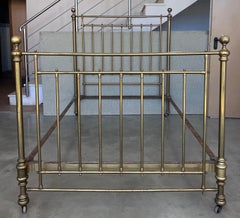 Early 20th Spanish Full Double Bronze Bed with bars and wheels