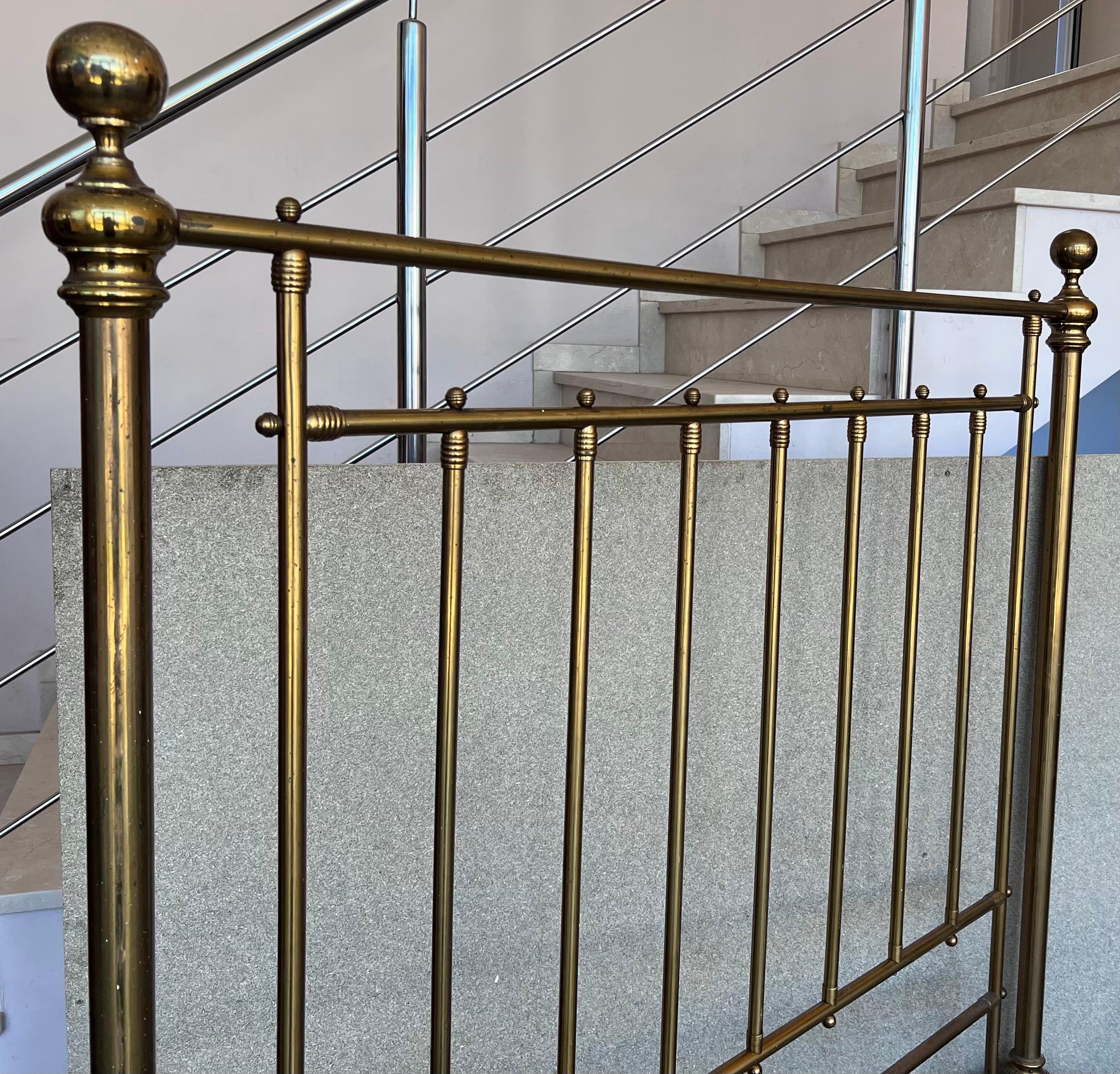 20th Century Early 20th Spanish Full Double Bronze Bed with bars and wheels For Sale