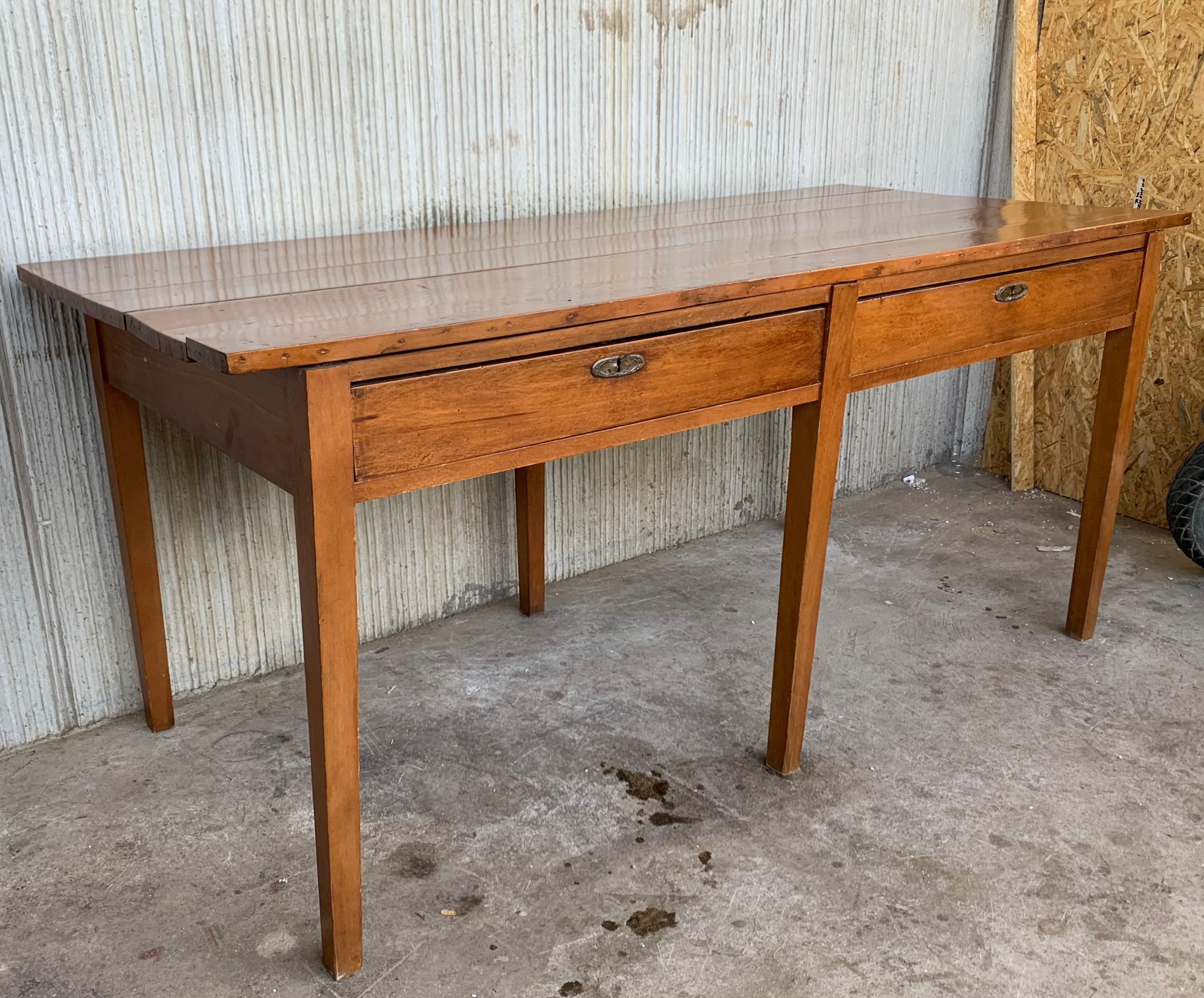 Early 20th Spanish Mobila Country Farm Desk Table or Butcher Block In Good Condition For Sale In Miami, FL