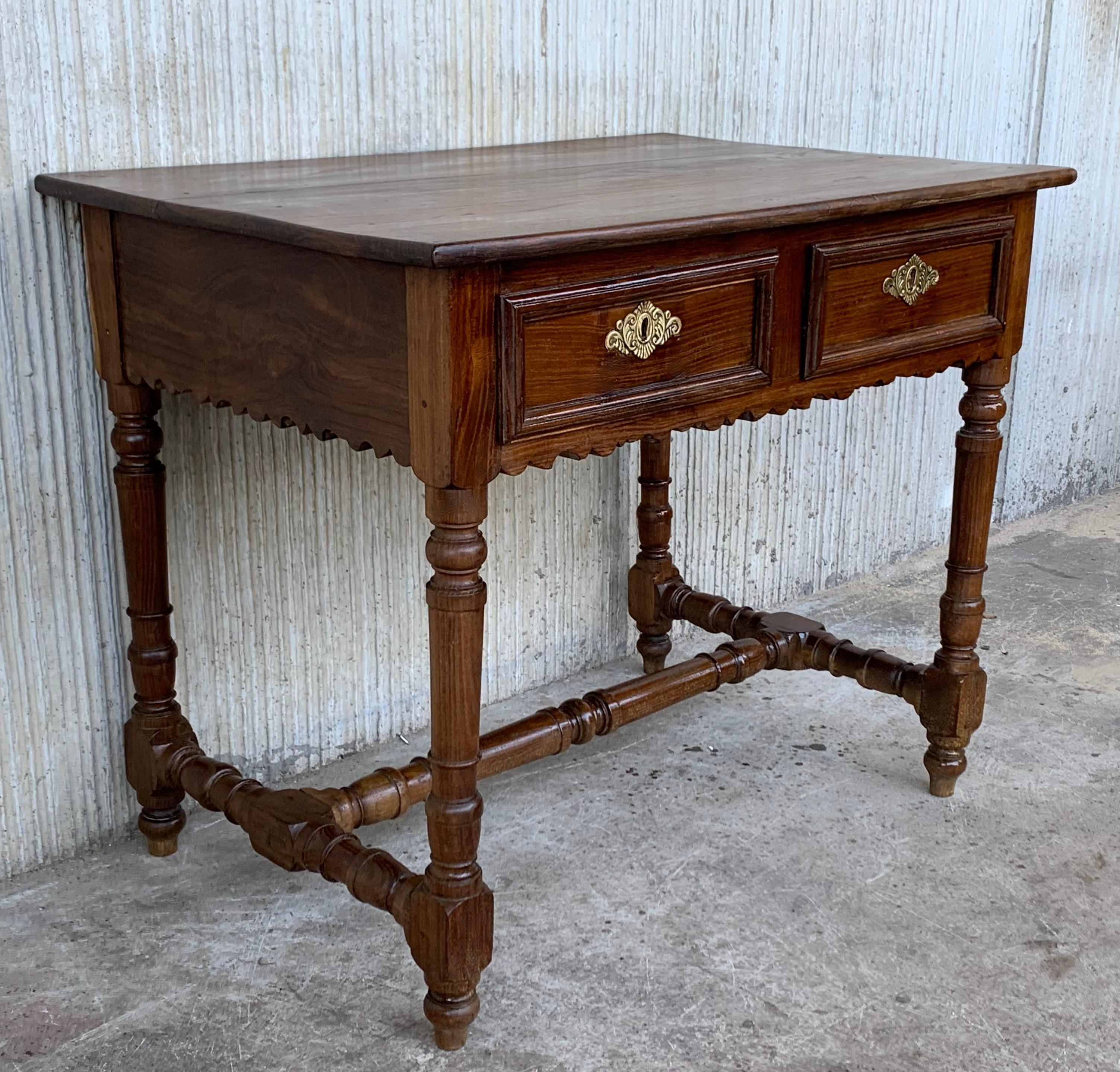 Spanish Colonial Early 20th Spanish Mobila Country Farm Desk with, Side Table or Butcher Block For Sale
