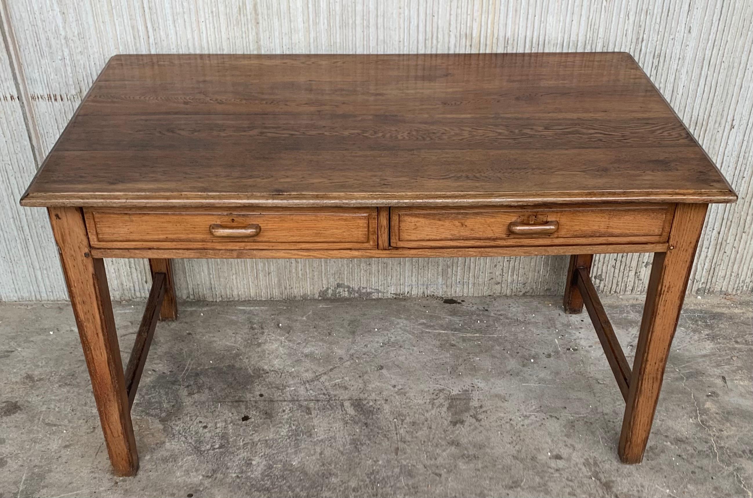 Spanish Colonial Early 20th Spanish Mobila Country Farm Desk with Two Drawers or Butcher Block