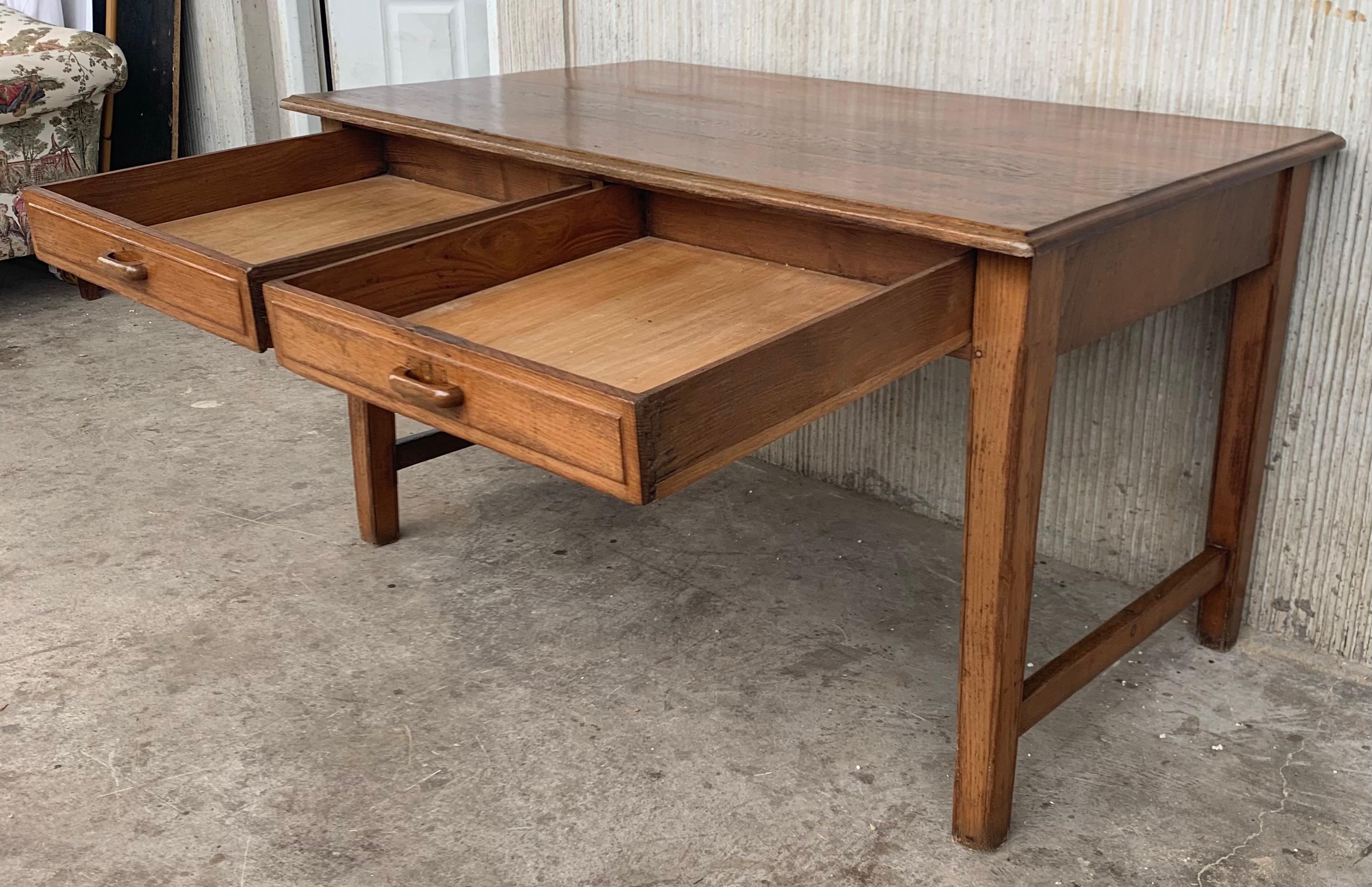 Early 20th Spanish Mobila Country Farm Desk with Two Drawers or Butcher Block In Good Condition In Miami, FL
