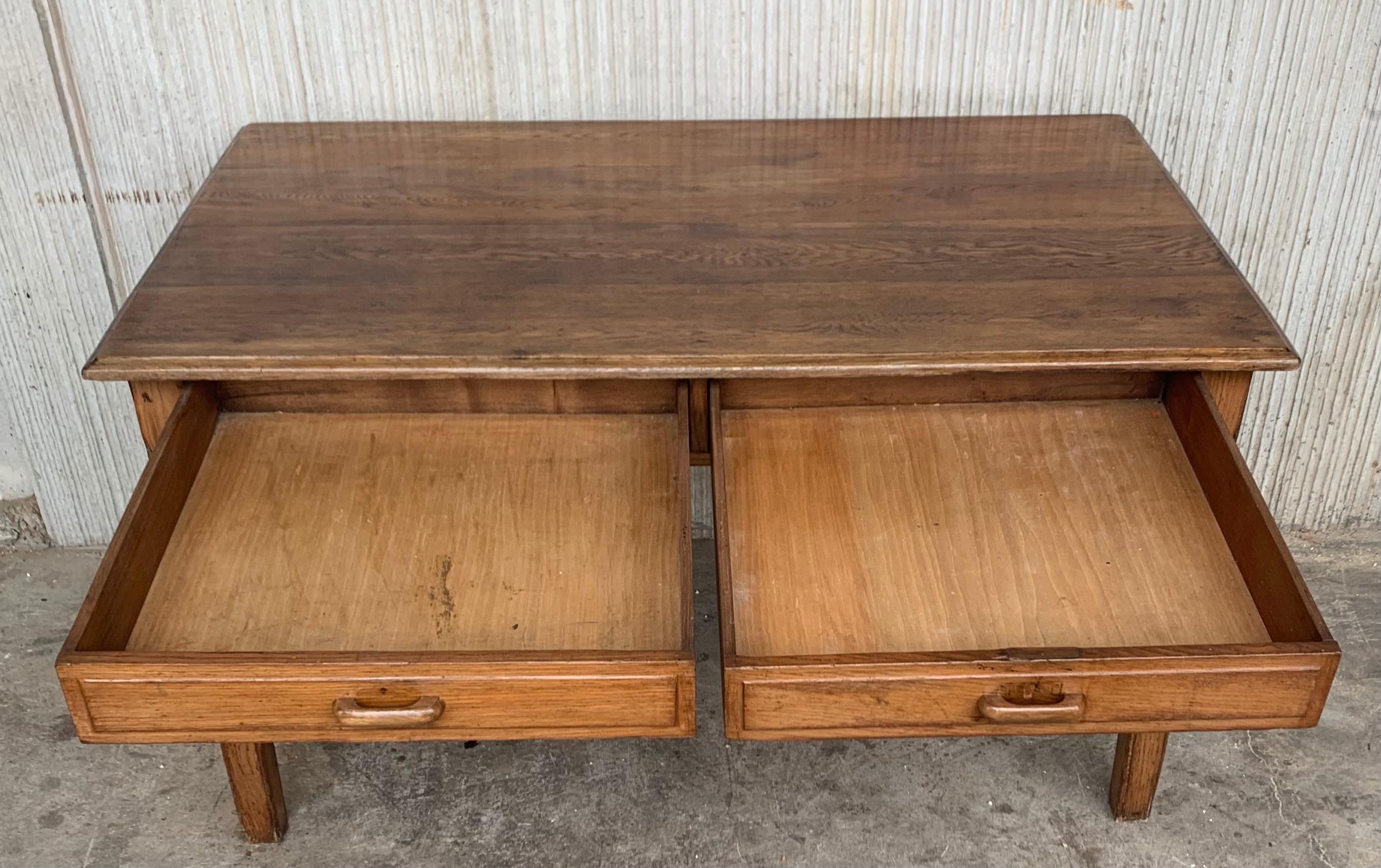 Pine Early 20th Spanish Mobila Country Farm Desk with Two Drawers or Butcher Block