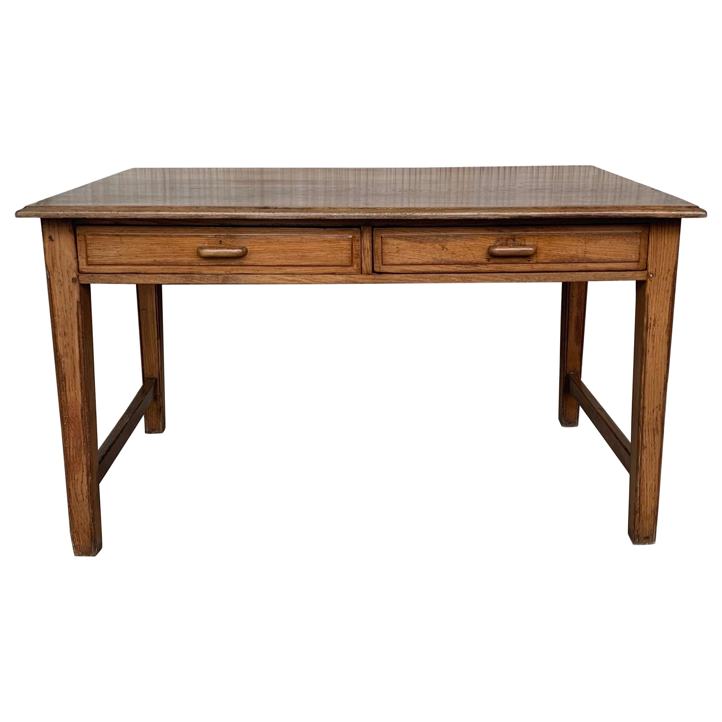Early 20th Spanish Mobila Country Farm Desk with Two Drawers or Butcher Block