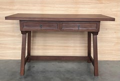 Early 20th Spanisht Walnut Country Farm Desk with Two Drawers
