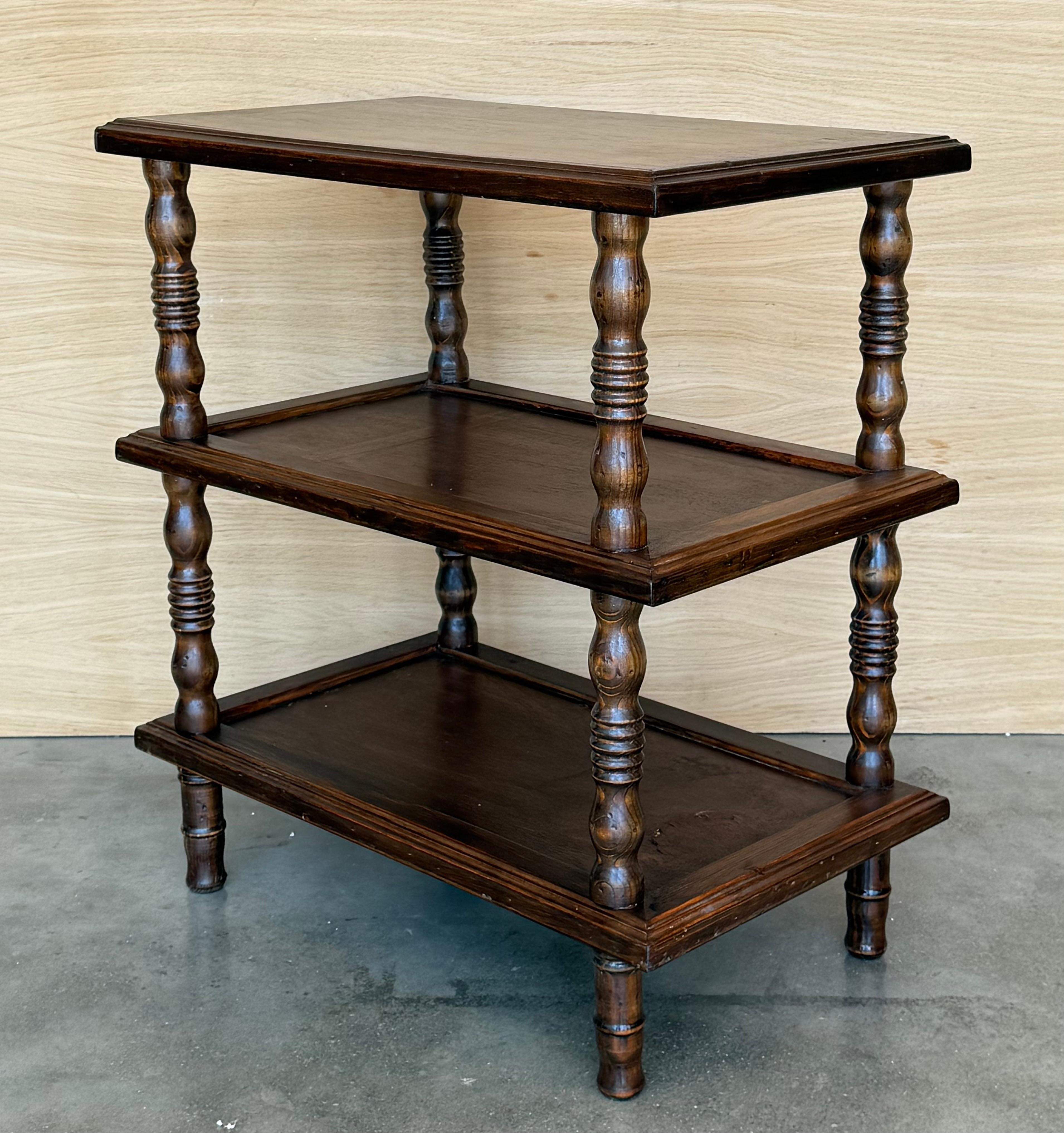 Early 20th Spanisht Walnut Side Table with Three Shelves or Narrow Console For Sale 1