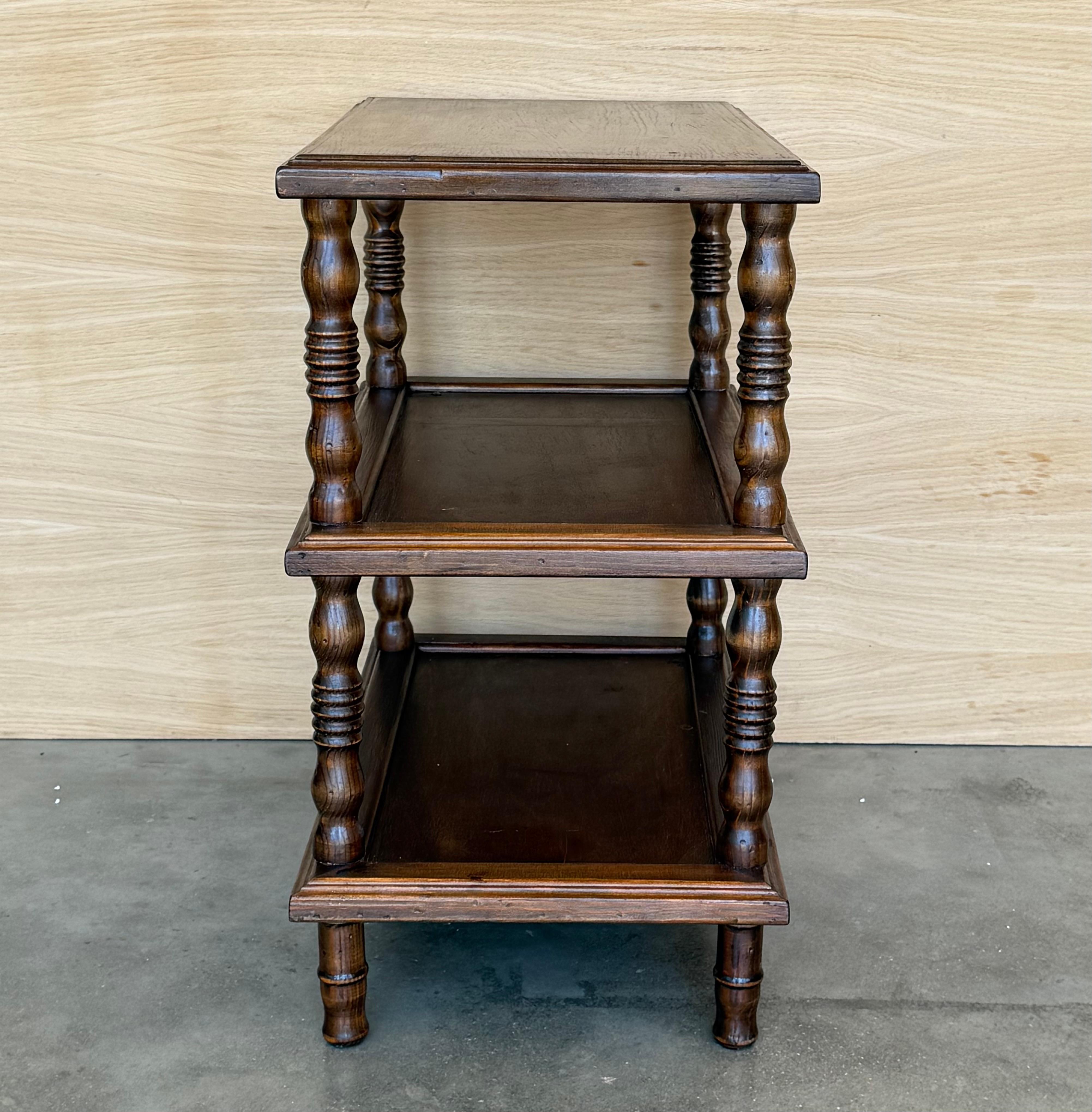 Early 20th Spanisht Walnut Side Table with Three Shelves or Narrow Console For Sale 2
