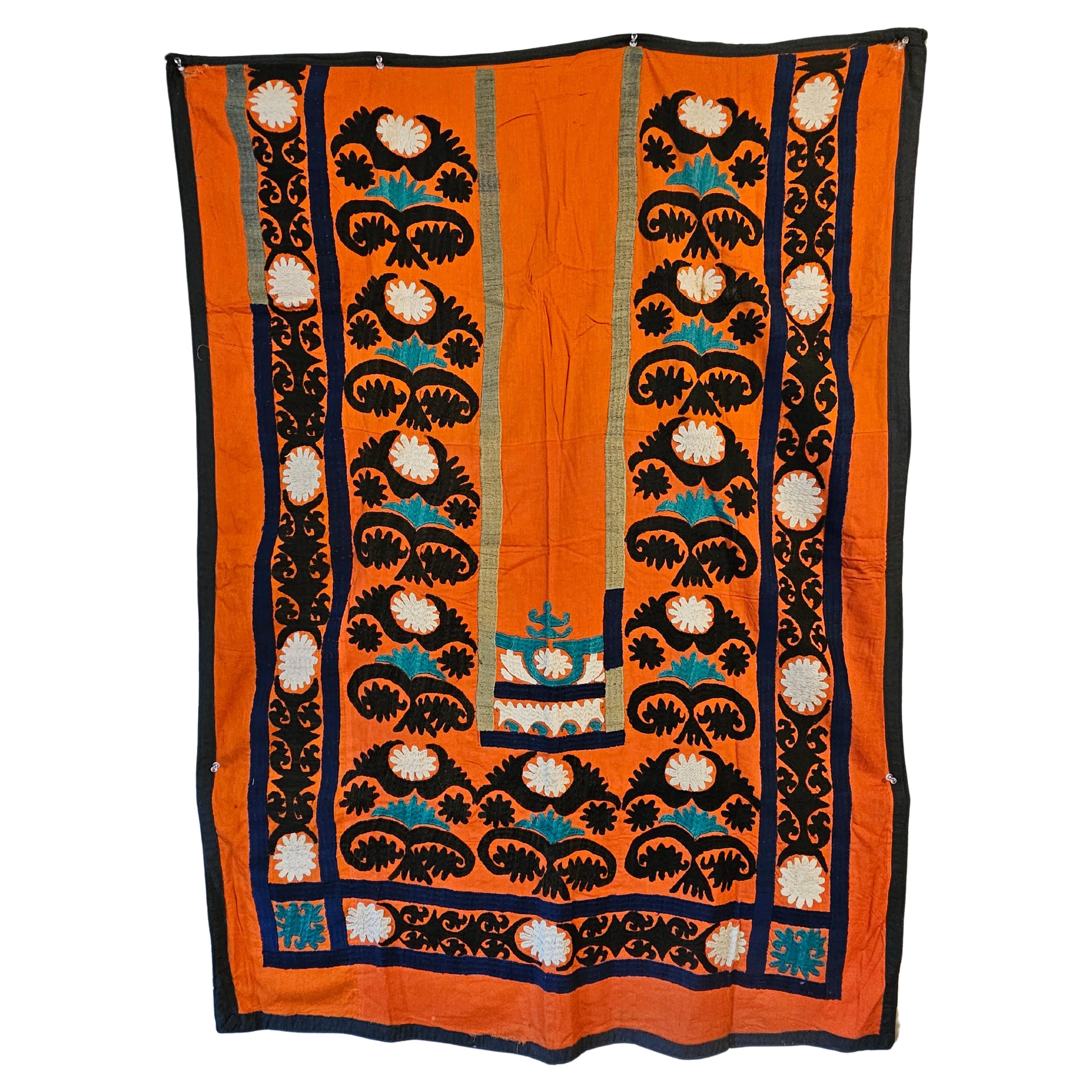 Early 20th Tashkent Silk And Cotton Embroidered Suzani Prayer Rug, Appraised For Sale