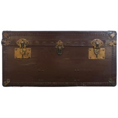 Early 20th Vellum Campaign Trunk Signed by Hall du Voyage, French