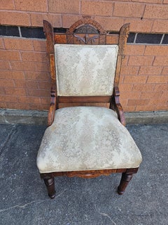Early 20th Victorian Carved Walnut and Upholstered Side Chair