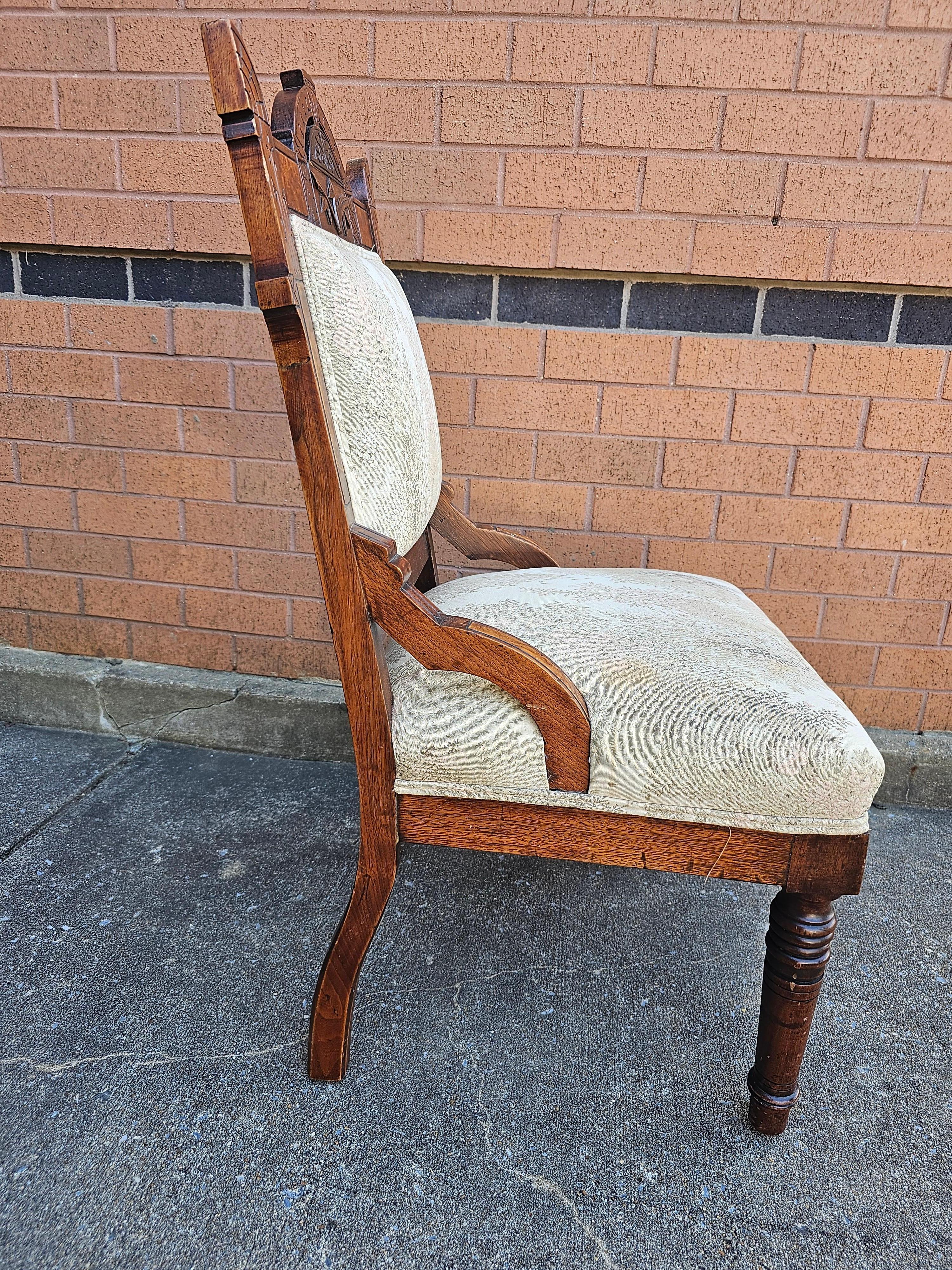 Upholstery Early 20th Victorian Carved Walnut and Upholstered Side Chair For Sale