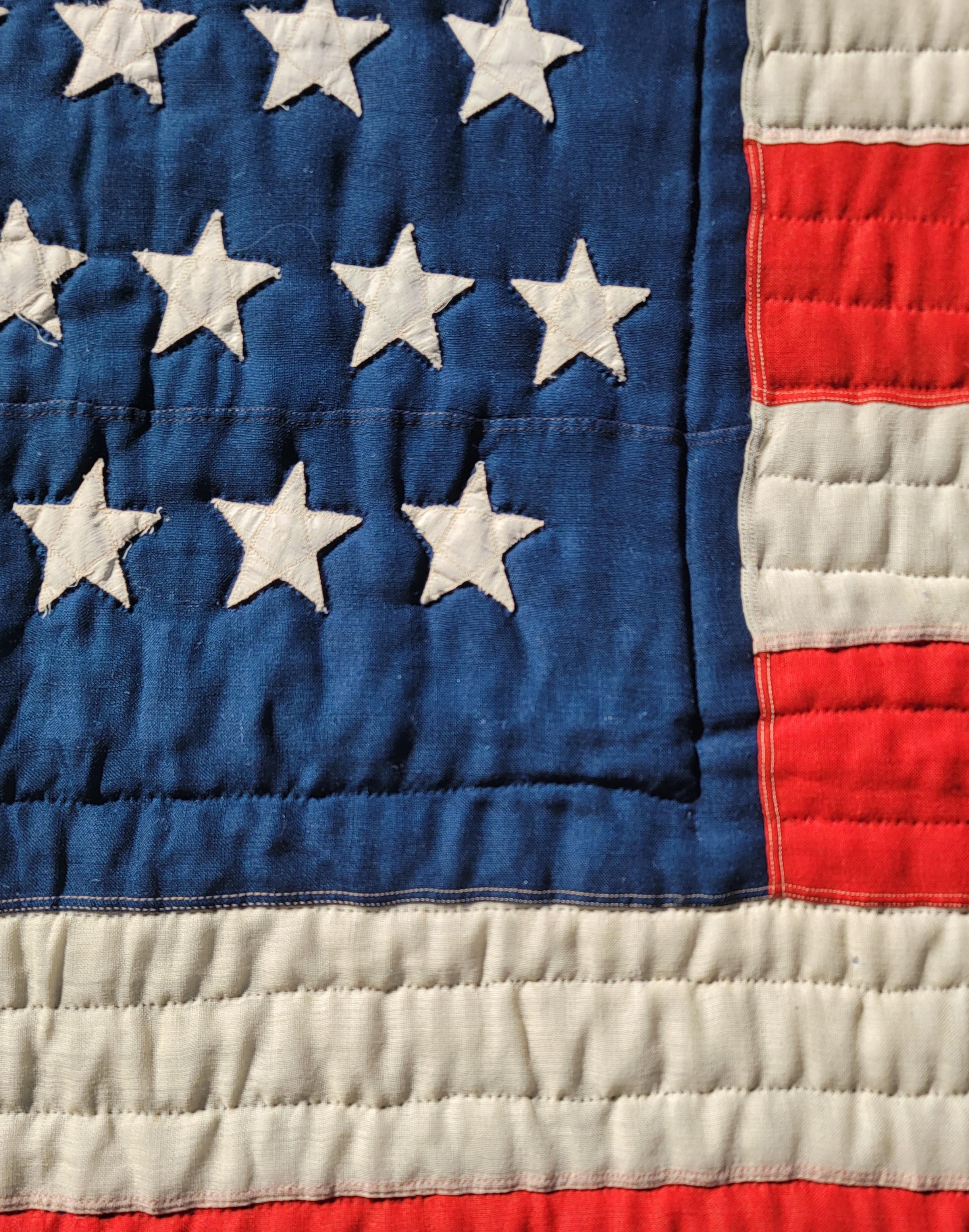 Hand-Crafted Early 20th C 45 Star Wool Flag Quilt For Sale