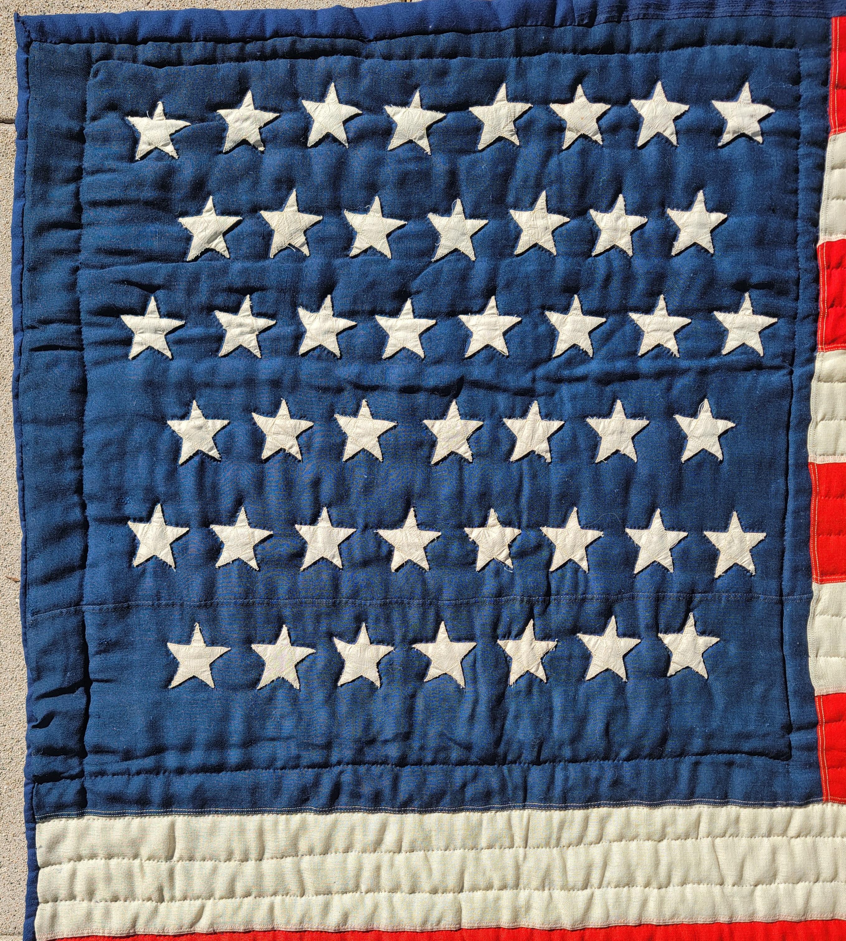 Early 20th C 45 Star Wool Flag Quilt In Good Condition For Sale In Los Angeles, CA