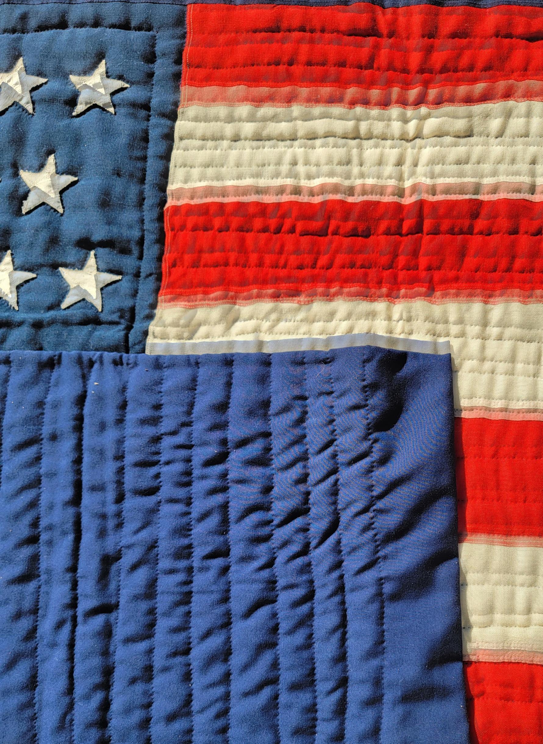 Early 20th C 45 Star Wool Flag Quilt For Sale 1