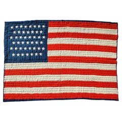 Early 20th C 45 Star Wool Flag Quilt