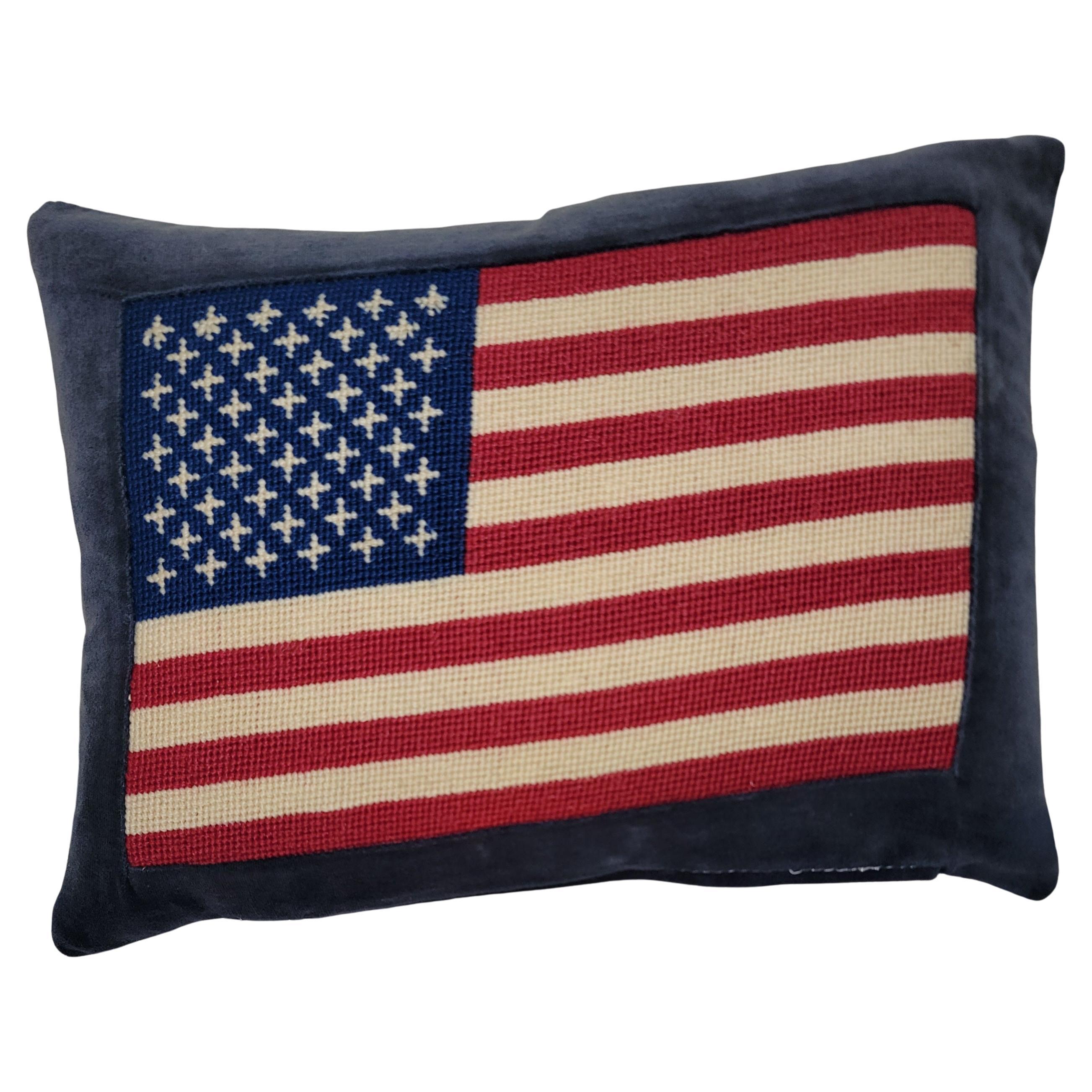 Early 20thc 48 Star Flag Hand Crochet Pillow