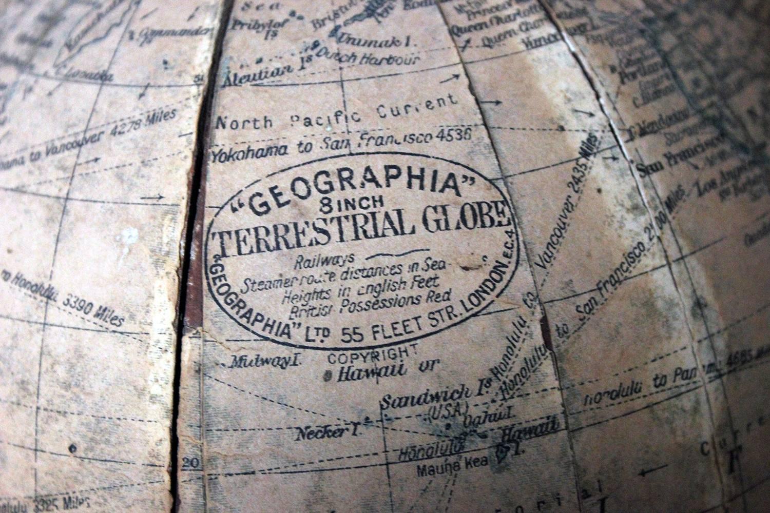 Ebonized Early 20th Century 8” Terrestrial Table Globe ‘Geographia’, circa 1920-1925