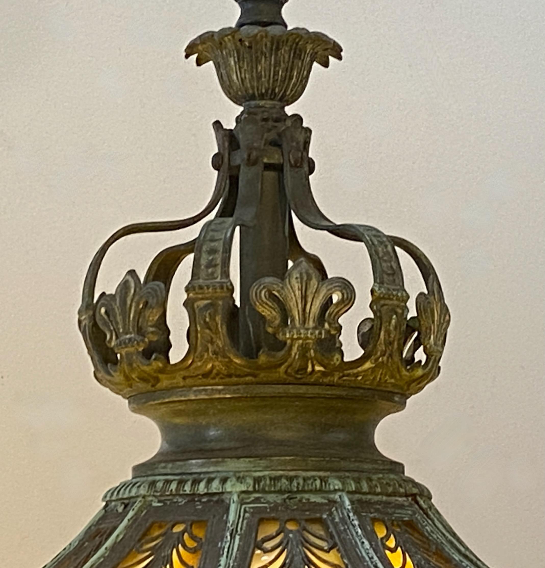  Early 20thC American Hanging Glass Panel Pendant Lamp c. 1910 2