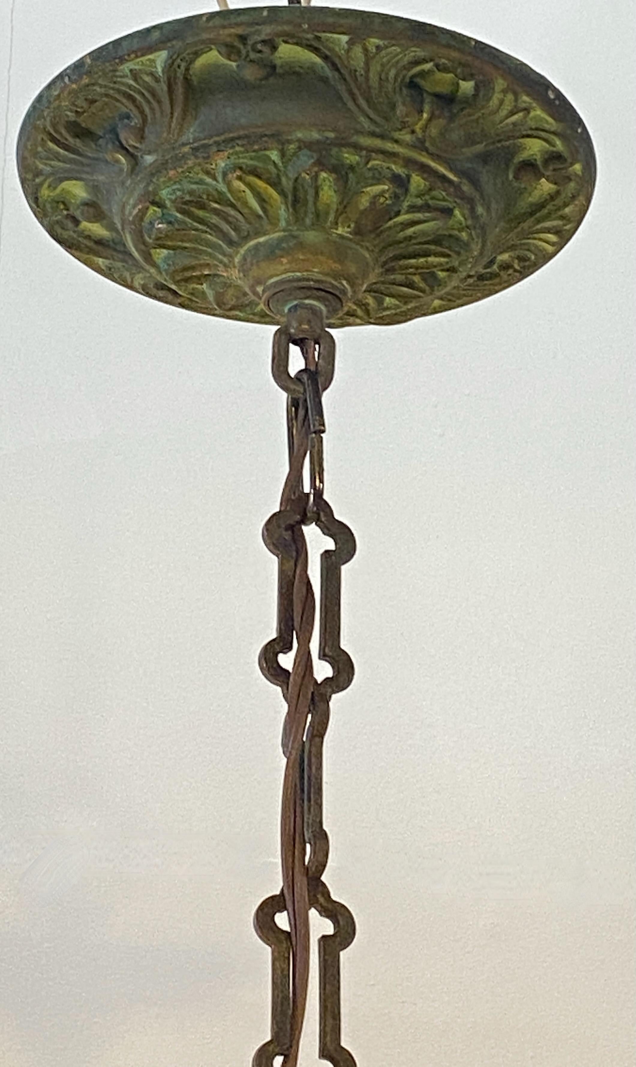  Early 20thC American Hanging Glass Panel Pendant Lamp c. 1910 4