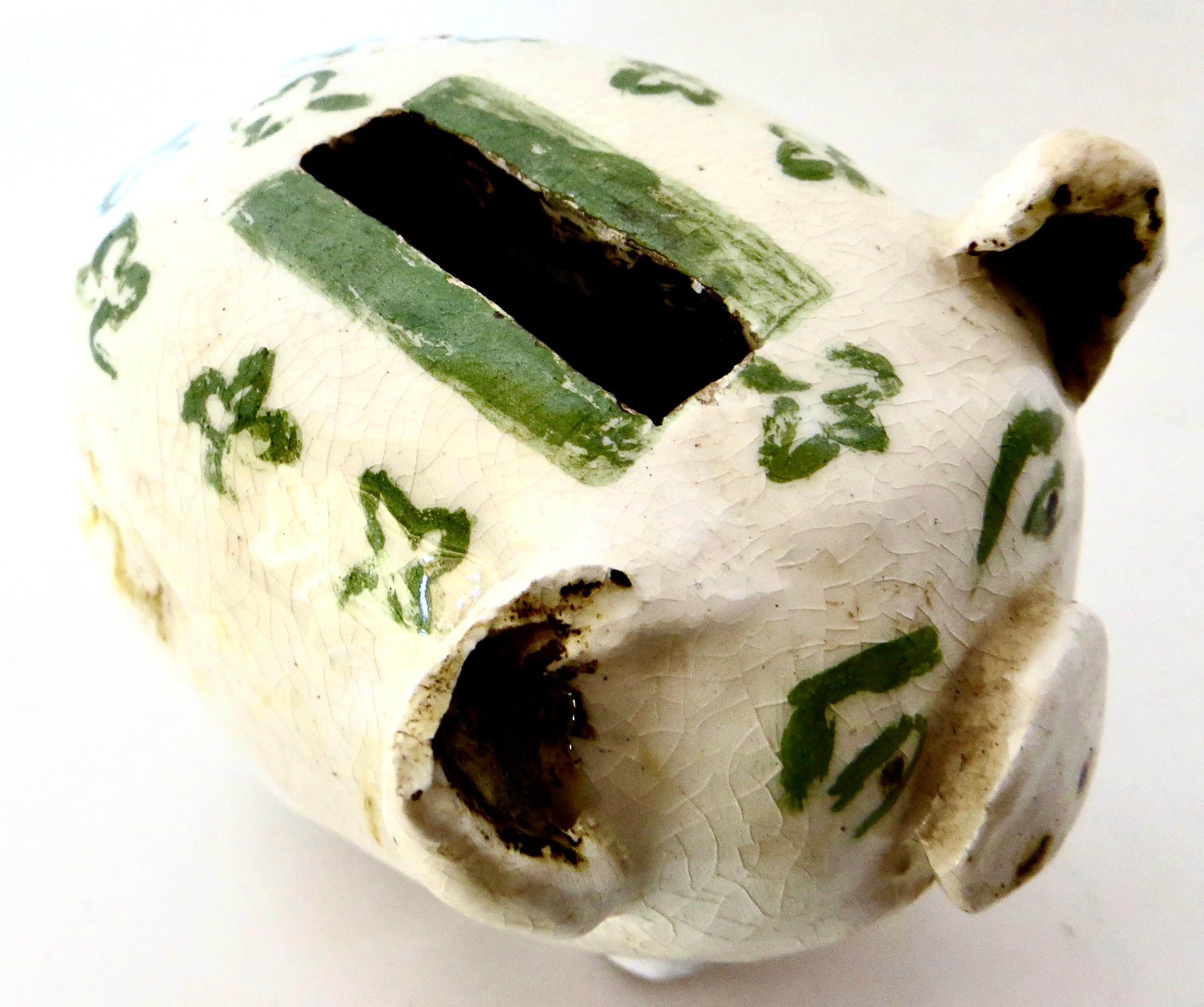 Early 20thC American Stoneware Razor Blade Disposal Piggy Bank Circa 1905 In Good Condition For Sale In Incline Village, NV
